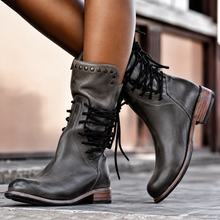 Mannou - Biker Stiefeletten Mit Kreuzschnürung Und Fleece Futter – Grau