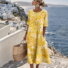 Kleid Florenne™ mit abstraktem Blumenmuster und weiter Passform – Gelb