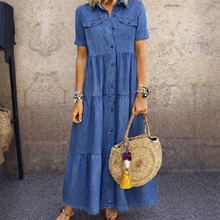 Elizabeth Damen Maxikleid mit kurzen Ärmeln und Taschen – Blau
