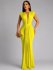 Femke – Maxikleid mit V-Ausschnitt Und Rüschen – Gelb