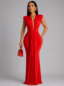 Femke – Maxikleid mit V-Ausschnitt Und Rüschen – Rot