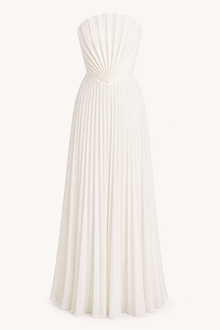 Langes, trägerloses, plissiertes Abendkleid für Damen – Tomiris – Weiß