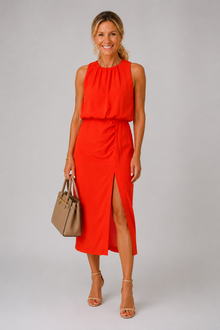 Antoinette – Middi Kleid Mit Seitenschlitz – Rot