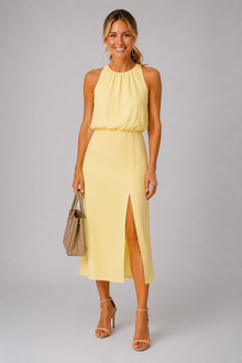 Antoinette – Middi Kleid Mit Seitenschlitz – Gelb