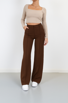 Damen Gerades Bein Chino Hose – Braun