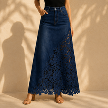 Khaingan - Maxirock Aus Denim Mit Spitzenbesatz – Dunkelblau