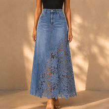 Khaingan - Maxirock Aus Denim Mit Spitzenbesatz – Hellblau
