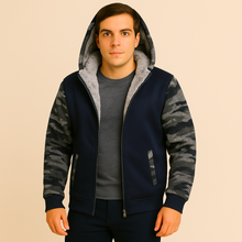 Jorn | Herren Winter Fleecejacke mit Kapuze und Farbkontrast – Dunkelcyan