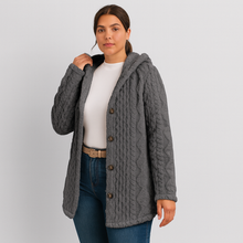Marlena | Damen Knopf-Front Teddy Hoodie Mantel für Herbst & Winter – Grau