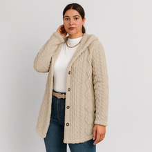 Marlena | Damen Knopf-Front Teddy Hoodie Mantel für Herbst & Winter – Khaki