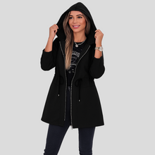 Elena | Lässige Kapuzenjacke mit Reißverschluss und Kordelzug – Schwarz