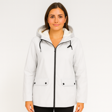 Greta | Damen Übergangsjacke mit Reißverschluss, Kapuze und Taschen – Weiß