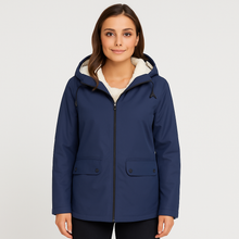 Greta | Damen Übergangsjacke mit Reißverschluss, Kapuze und Taschen – Marineblau