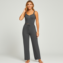 Damen-Pyjama-Set mit Spitzenbesatz – Elegante und weiche Nachtwäsche für nächtlichen Komfort – Dunkelgrau