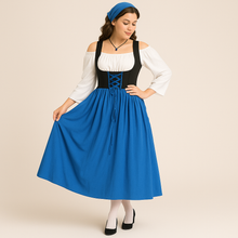 Mittelalterliches Dirndl Damen – Elegantes Trachtenkleid im bayerischen Bauernstil fürs Oktoberfest – Blau