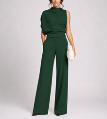 Josefine | Damen Ärmellos Mock Neck Weites Bein Jumpsuit – Grün
