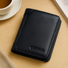 Vintage RFID Ledergeldbörse – Kurzes Bifold mit Ausweis- und Kartenhalter – Schwarz
