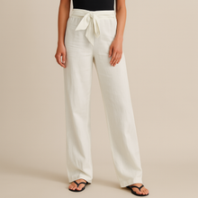 Gwyneth – Elegante Leinenhose Mit Bindegürtel – Weiß