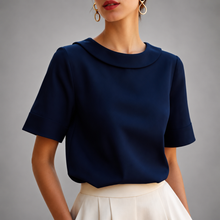 Genila – Bluse Mit Kurzen Ärmeln Und Rundkragen – Marineblau