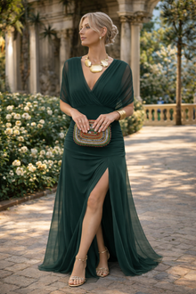Nadeesha - Langes Blumen Kleid Mit V-Ausschnitt – Grün