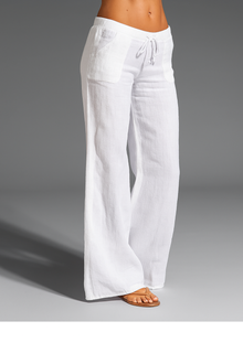 Damen Leinenhose Sommer – Weit geschnitten, atmungsaktiv, elegant – Weiß
