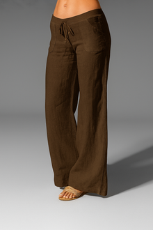 Damen Leinenhose Sommer – Weit geschnitten, atmungsaktiv, elegant – Braun