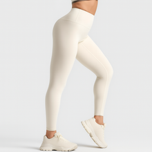 Damen Yoga Leggings mit Hohem Bund – Bauchkontrolle & Stretch Passform für Yoga & Pilates – Beige