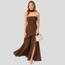 Aurora trägerlose asymmetrische Abendkleidung – Elegantes formelles Kleid – Kaffee