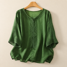 Zaanfi - Bestickte Leinen Bluse – Grün