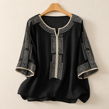 Zaanfi - Bestickte Leinen Bluse – Schwarz
