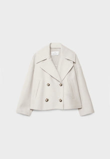 Kurzer Damenmantel mit doppelter Knopfreihe aus veganem Leder – Beige