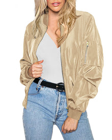 Stilvolles Klassisches Bomberjack mit Praktischen Taschen für Damen – Satin Champagner