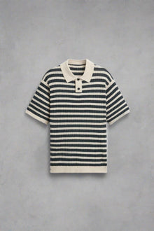 Klassisches gestreiftes Strickpolo – Schwarz/Marineblau