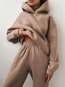 ComfyBlend™ – Hoodie & Jogginghose Set für Damen – Braun