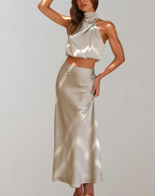 Deslie - Elegantes Maxikleid Set | Maxikleid Set | Zeitlos Sexy Kleid – Hellgrün