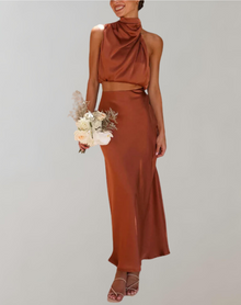Deslie - Elegantes Maxikleid Set | Maxikleid Set | Zeitlos Sexy Kleid – Rost