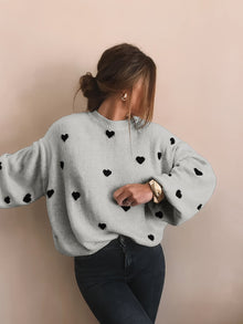 CozyHeart™ – Kuscheliger Oversized Strickpullover mit Herz Design – Grau