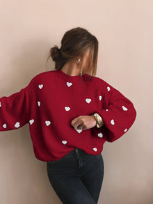 CozyHeart™ – Kuscheliger Oversized Strickpullover mit Herz Design – Rot