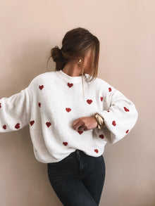 CozyHeart™ – Kuscheliger Oversized Strickpullover mit Herz Design – Rot Und Weiß