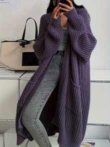 CozyLuxe™ – Eleganter Langer Damen Cardigan mit Weichem Strickstoff – Violettblau
