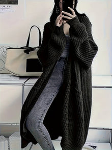 CozyLuxe™ – Eleganter Langer Damen Cardigan mit Weichem Strickstoff – Schwarz