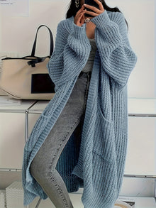 CozyLuxe™ – Eleganter Langer Damen Cardigan mit Weichem Strickstoff – Puderblau