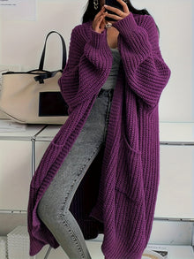 CozyLuxe™ – Eleganter Langer Damen Cardigan mit Weichem Strickstoff – Lila