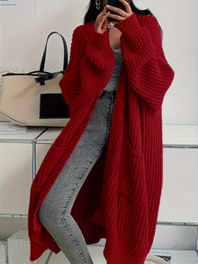 CozyLuxe™ – Eleganter Langer Damen Cardigan mit Weichem Strickstoff – Rot