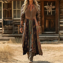 Vintage-inspiriertes lässiges Kleid mit langen Ärmeln – Mehrfarbig