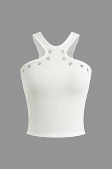 Darlene | Weiß Geripptes Tanktop mit Cut-Outs & Nieten – Weiß