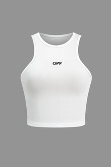 Henrietta | Weiß Geripptes Racerback-Crop-Top mit High-Neck-Ausschnitt – Weiß