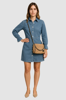 Dalia – Denim Knopfverschluss Minikleid – Blau