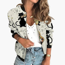 Damen Bomberjacke mit Blumenmuster und Reißverschluss – Weiß