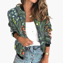 Damen Bomberjacke mit Blumenmuster und Reißverschluss – Hellgrün